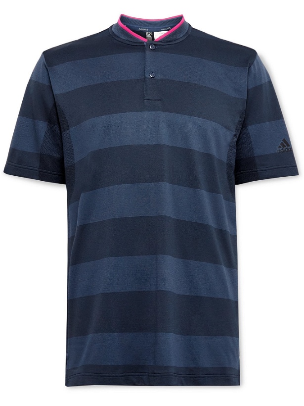 Photo: ADIDAS GOLF - Striped Primeknit Golf Polo Shirt - Blue - M