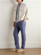 Altea - Tapered Linen Drawstring Trousers - Blue
