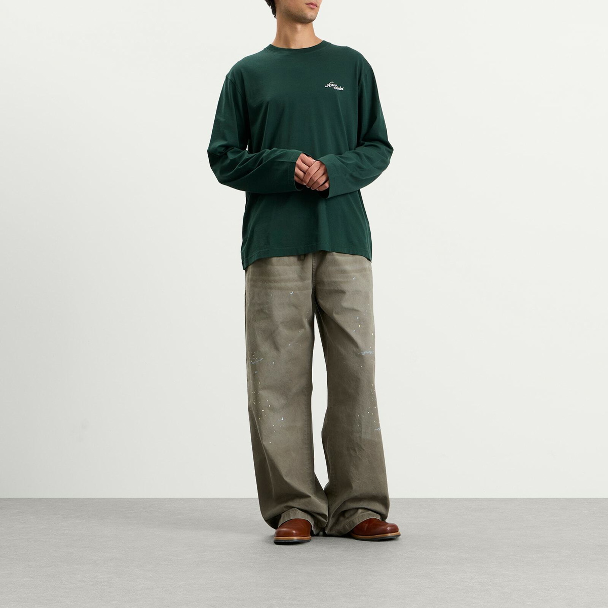Acne Studios Men's Edden Small Venice Logo Long Sleeve T-Shirt in Dark Green