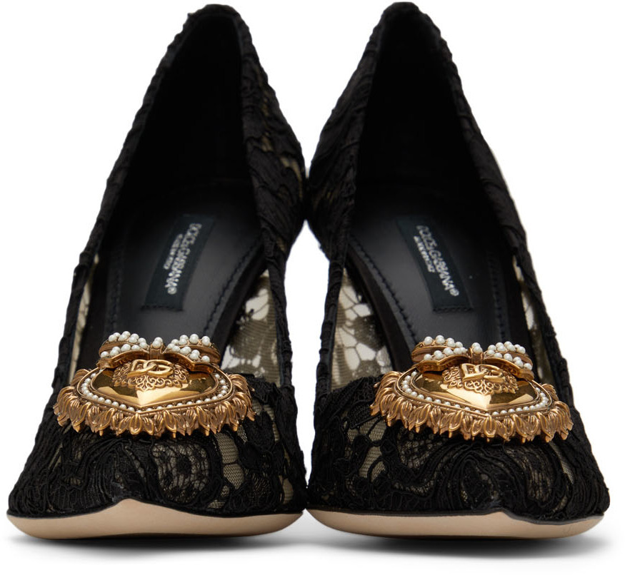 Dolce & Gabbana Black Taormina Devotion Heart Lace Pumps