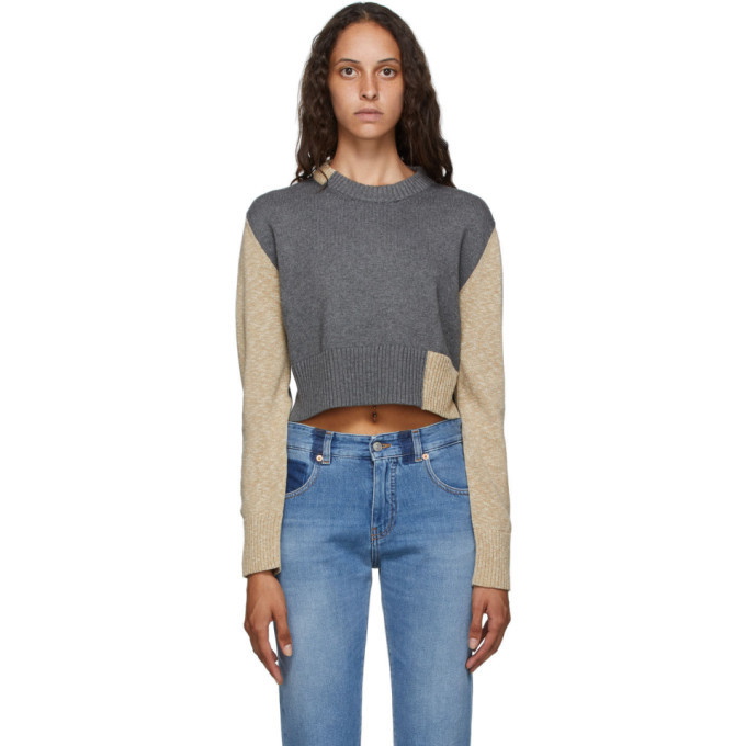 Photo: MM6 Maison Margiela Grey and Beige Elbow Patch Crewneck