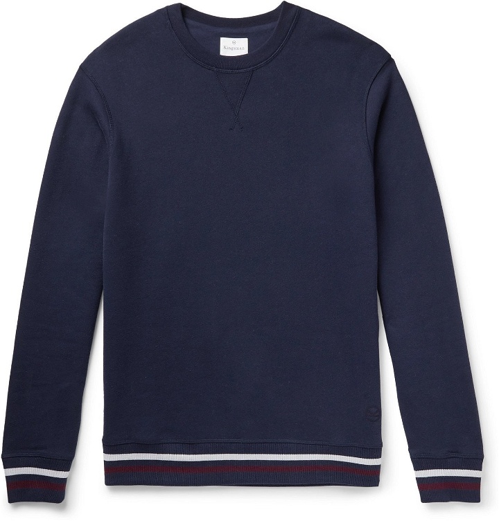 Photo: Kingsman - Stripe-Trimmed Fleece-Back Cotton and Cashmere-Blend Sweatshirt - Blue