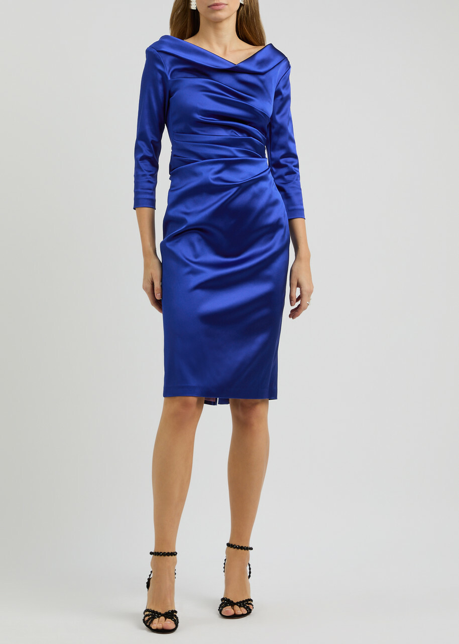 Talbot Runhof Gathered Satin Dress Blue