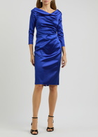 Talbot Runhof Gathered Satin Dress Blue