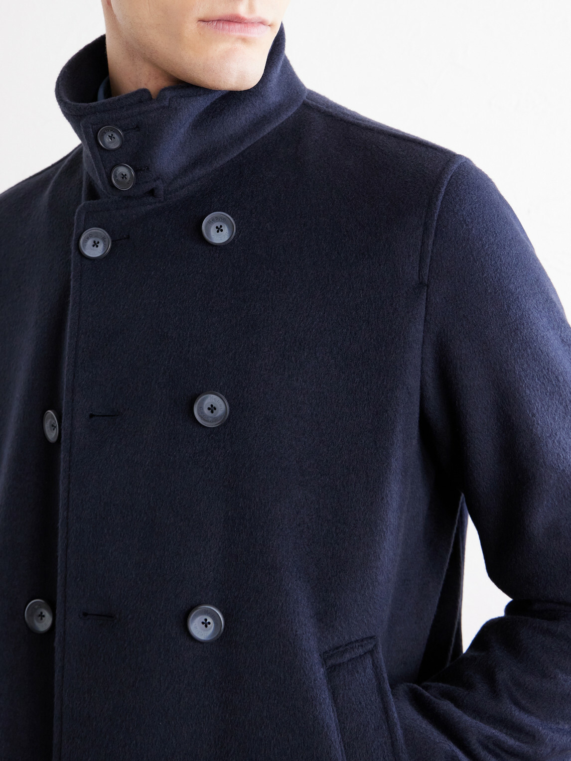 Herno - Double-Breasted Woven Coat - Blue