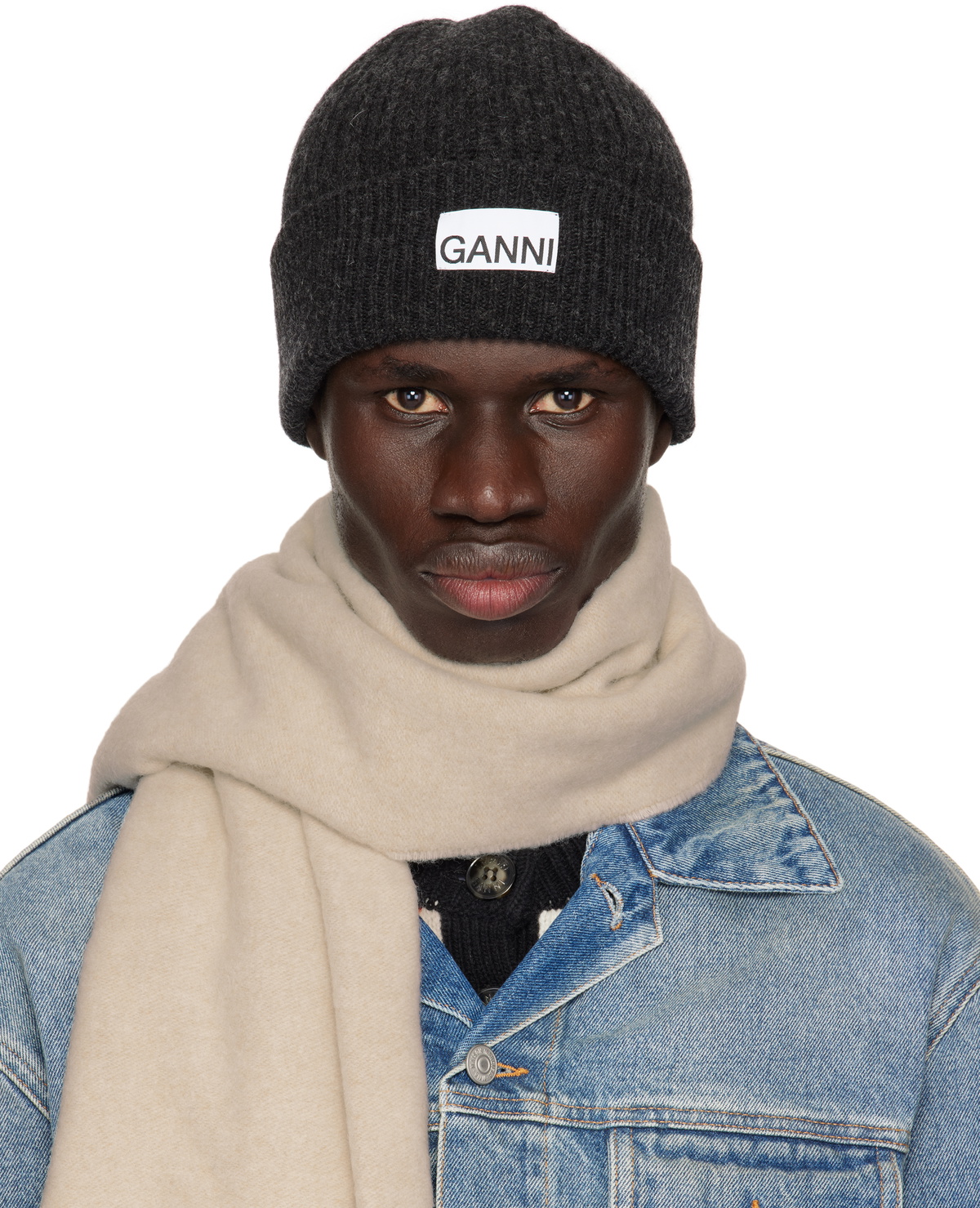 GANNI｜BEANIES (DARK GREY FITTED WOOL RIB KNIT BEANIE (A Phantom Dark Grey Fitted Wool Rib Knit Beanie | GANNI
