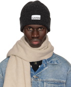GANNI Gray Fitted Wool Rib Knit Beanie