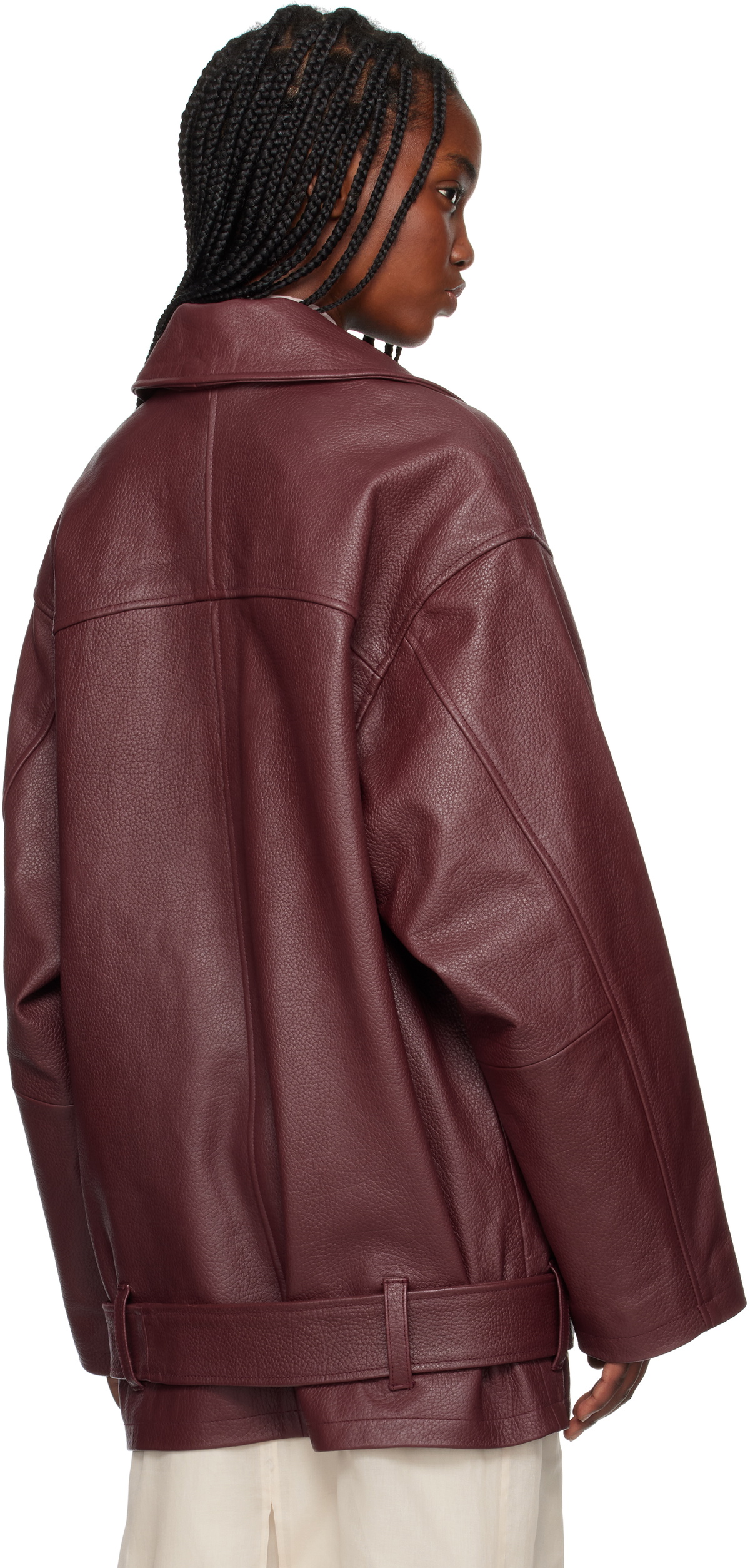 REMAIN Birger Christensen Burgundy Oversize Leather Jacket