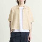 BEAMS Men's Mesh Open Collar Shirt in Off White
