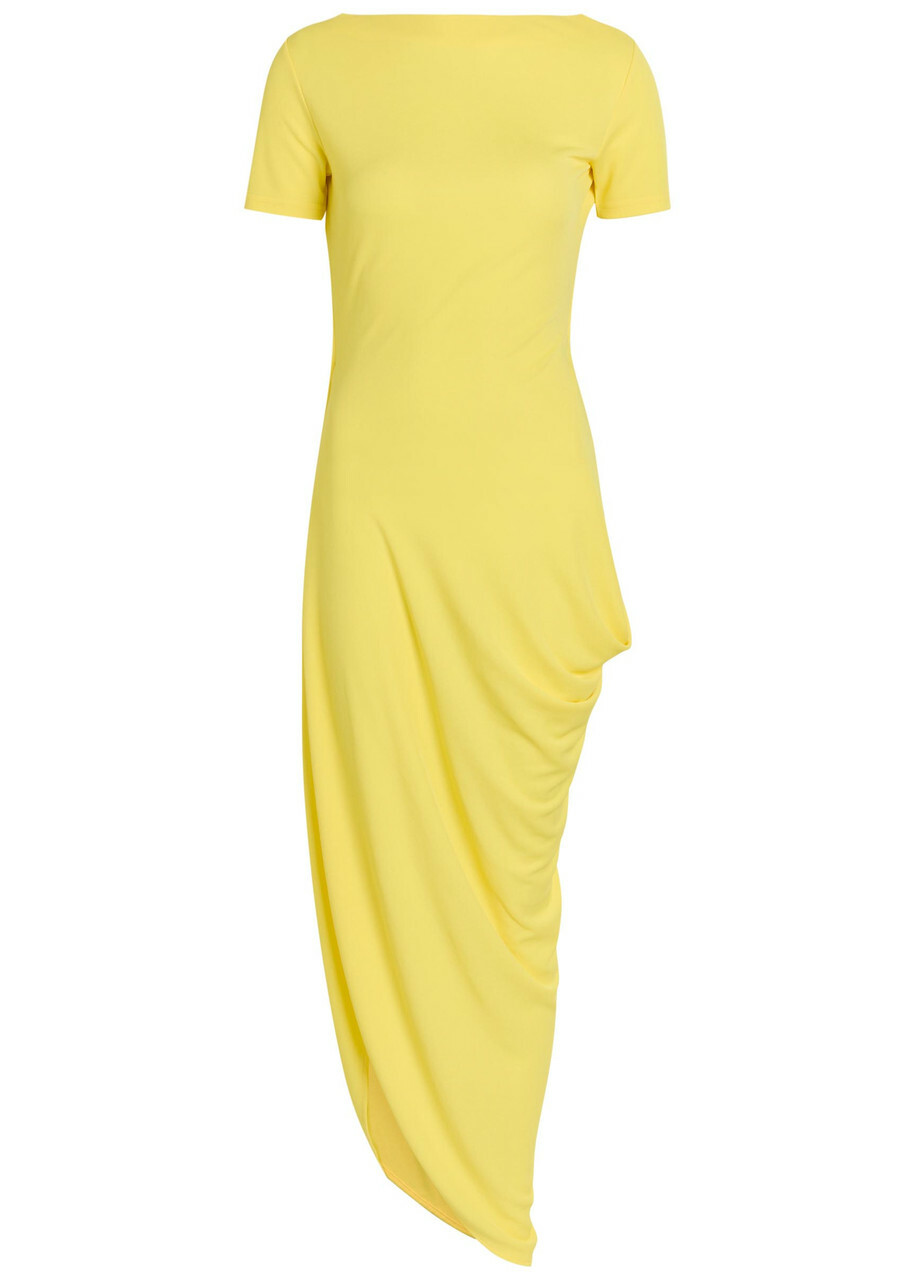 Jacquemus La Robe Sole Asymmetric Draped Crepe-jersey Maxi Dress Yellow