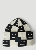 Face Patch Beanie Hat in Black