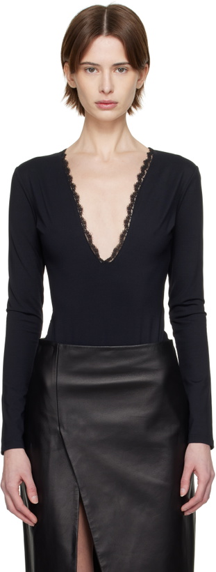 Photo: Fleur du Mal Black Margo Lace Long Sleeve Bodysuit