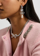 Self-portrait Crystal-embellished bow Drop Earrings - Silver - One Size