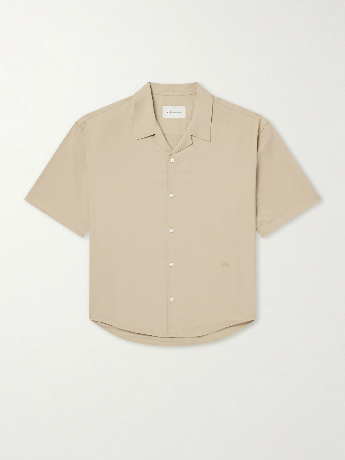 AMI PARIS - Logo-Embroidered Twill Shirt - Neutrals