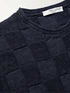 INIS MEÁIN - Linen and Silk-Blend Jacquard Sweater - Blue