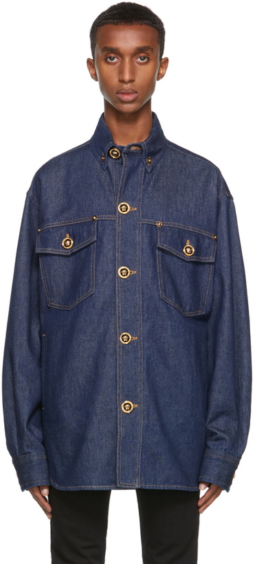 Photo: Versace Indigo Denim Medusa Button Shirt