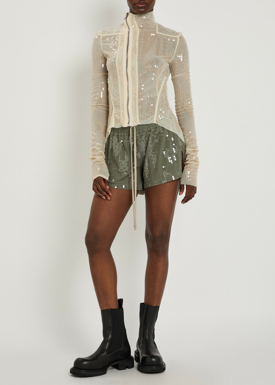 Rick Owens Lilies Gary Embellished Mesh Jacket Brown