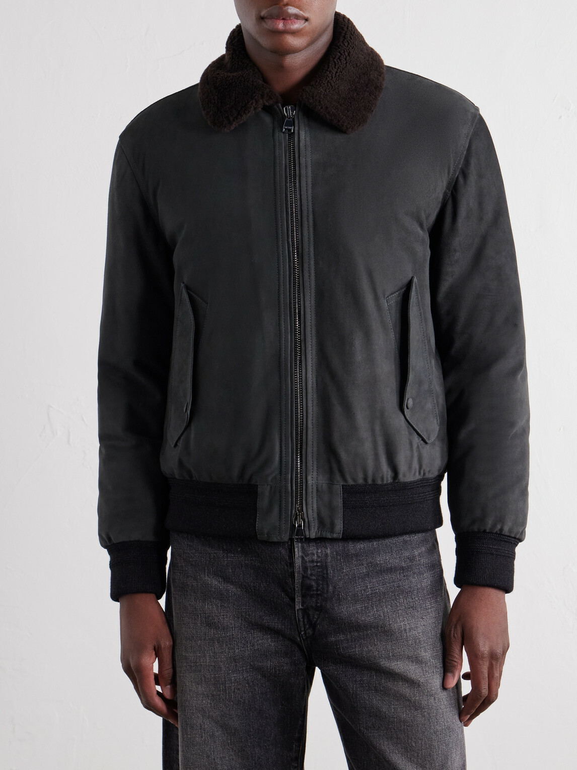Valstar - Cudden Plush-Trimmed Suede Down Jacket - Black