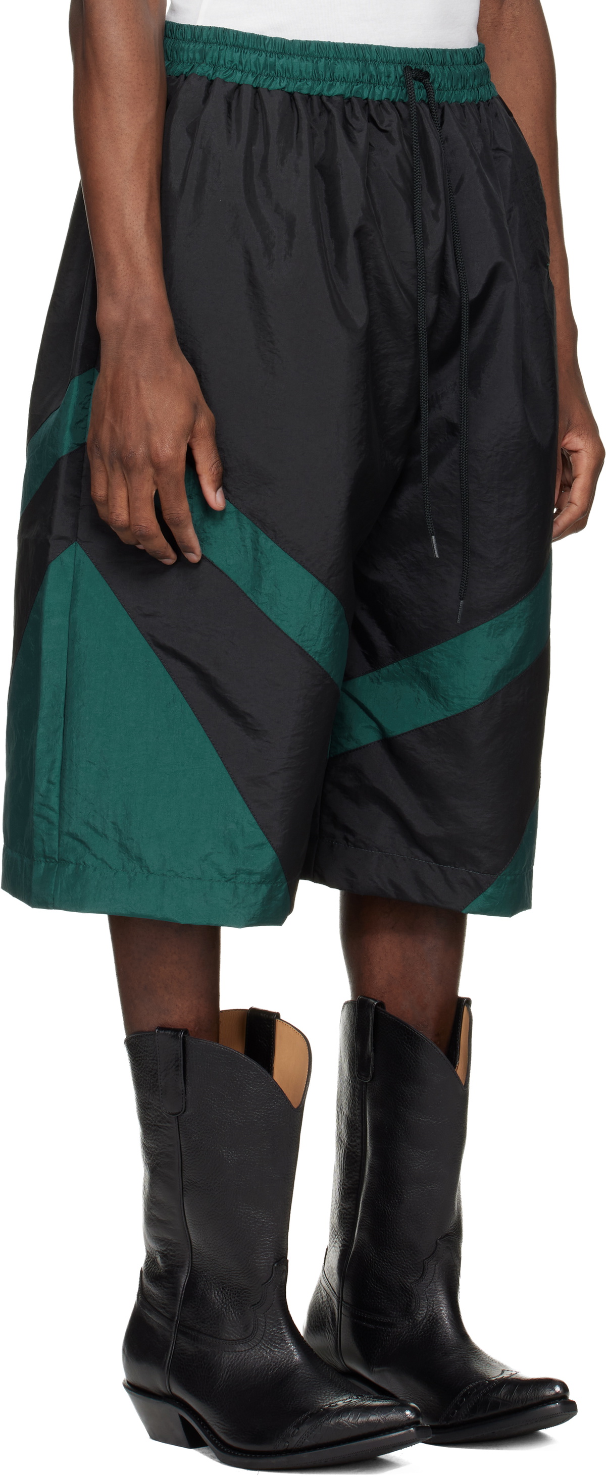 VAQUERA Black & Green Windbreaker Shorts