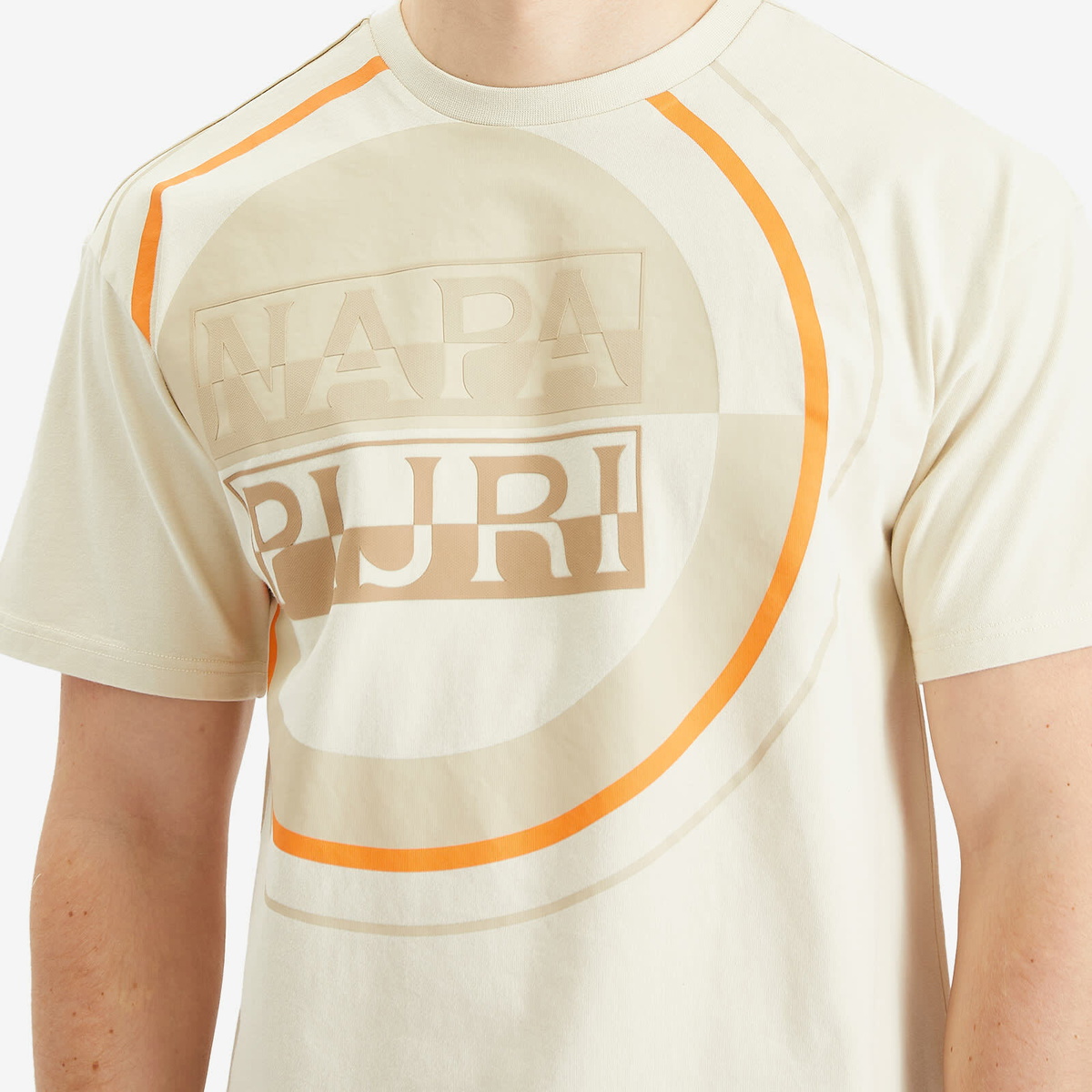 Napapijri Men's Premium Macro Dimension Print T-Shirt in Beige Dimity