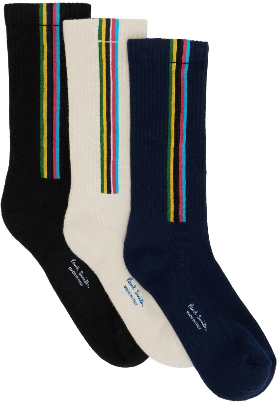 Photo: PS by Paul Smith Three-Pack White & Off-White Cotton Socks