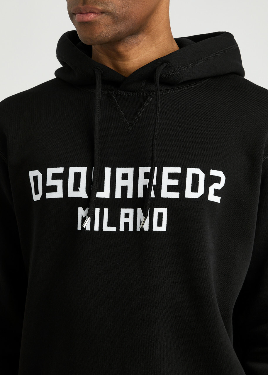 DSQUARED2 Cool Fit Logo Hooded Cotton Sweatshirt Black And White