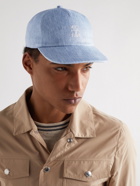 Brunello Cucinelli - Leather-Trimmed Logo-Embroidered Linen-Twill Baseball Cap - Blue