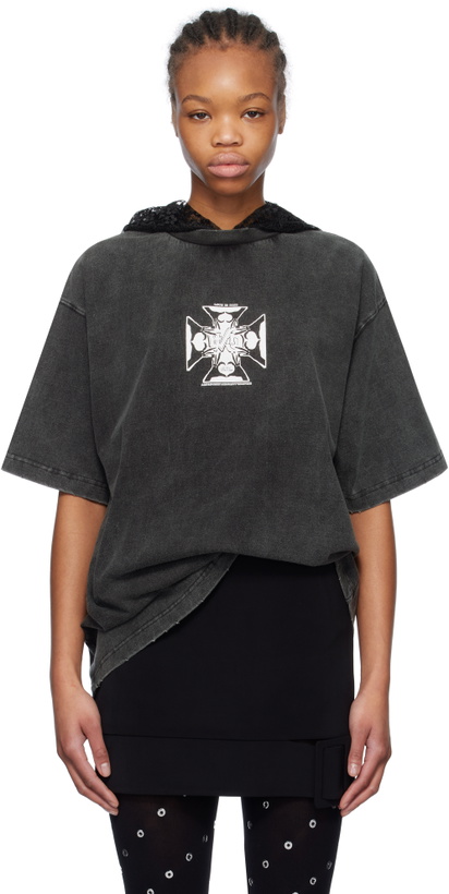 Photo: We11done Black Heart Cross Hooded T-shirt