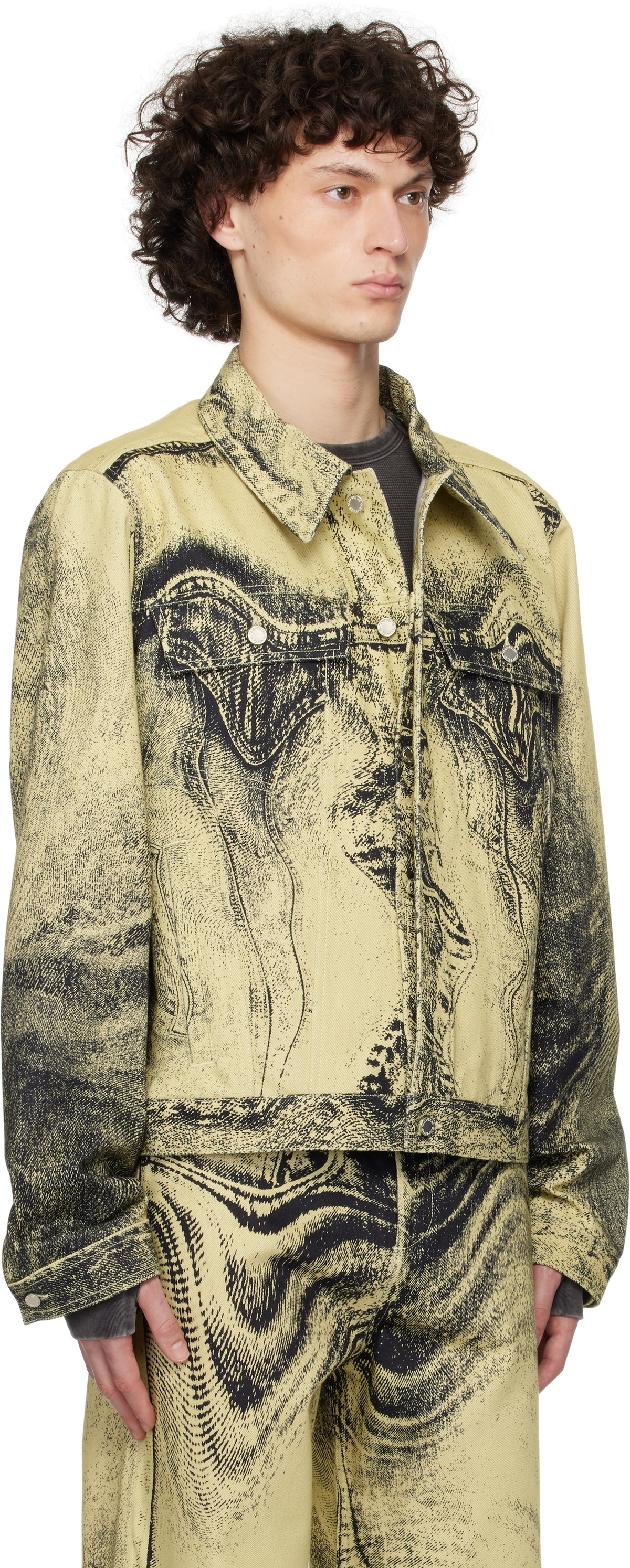 CAMPERLAB Yellow & Black Distorted Print Denim Jacket
