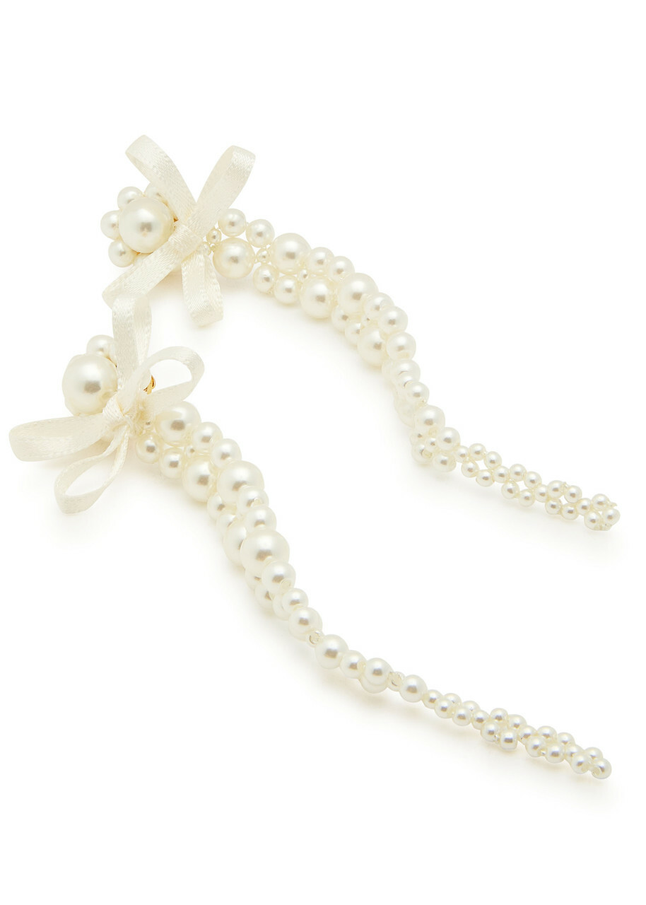 Simone Rocha Petite Bow Faux Pearl-embellished Drop Earrings - One Size