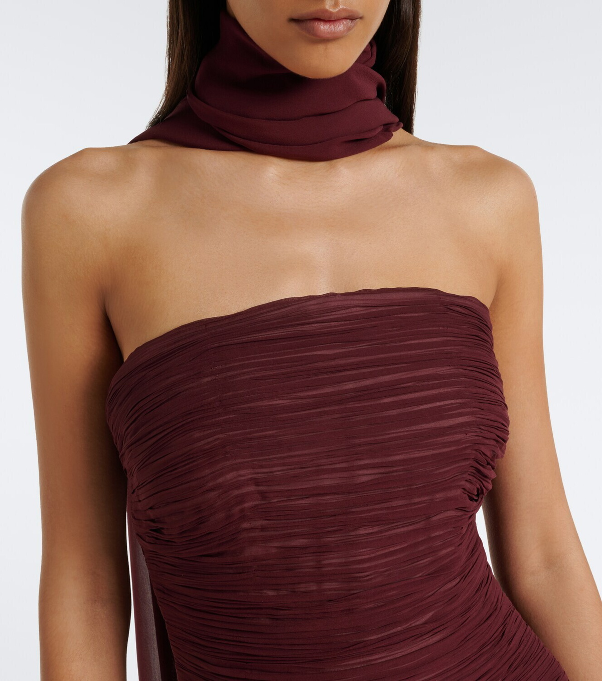 Marmar Halim Scarf-detail pleated corset gown