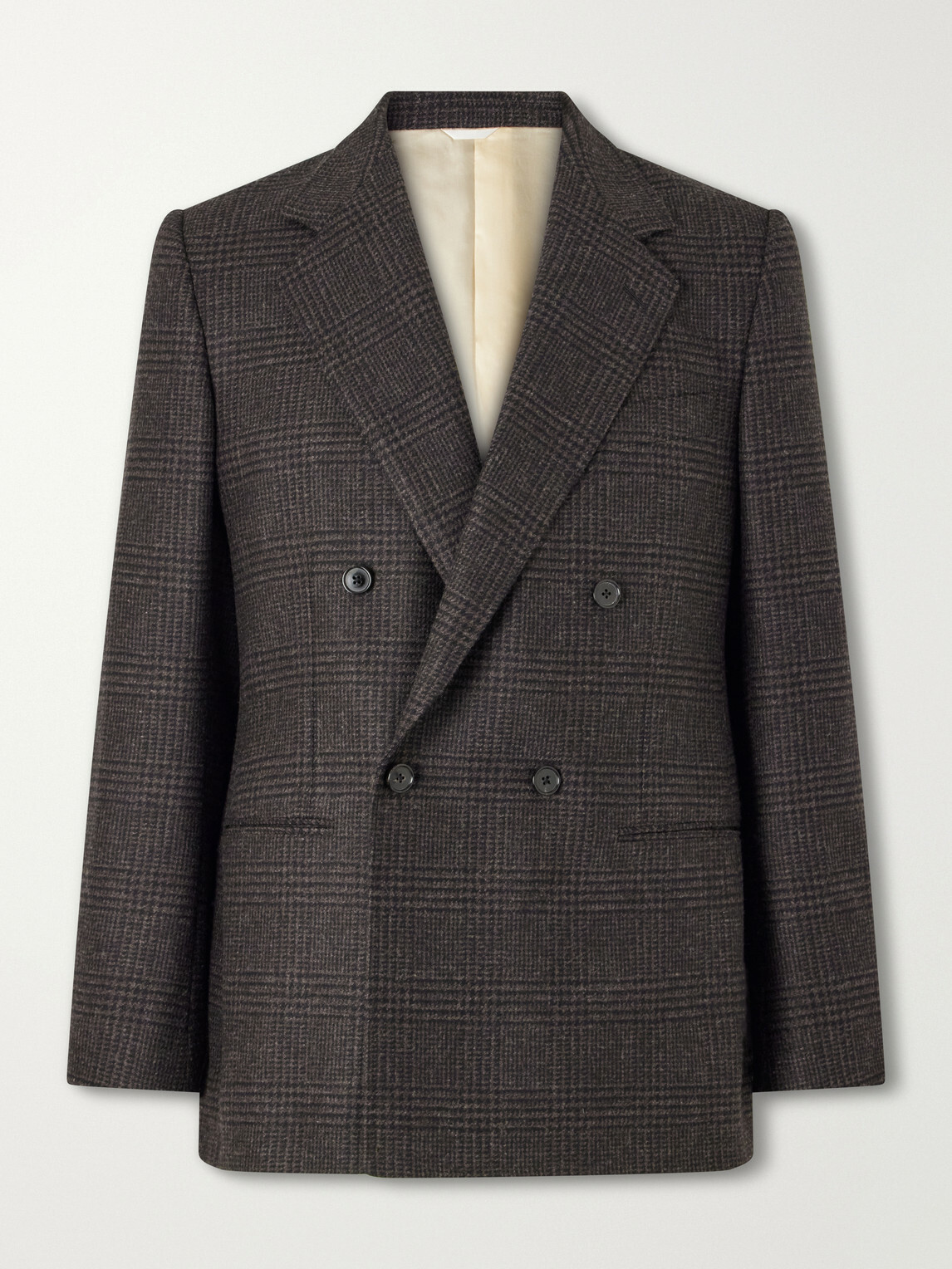 Husbands - Double-Breasted Prince Of Wales Merino Wool-Twill Blazer - Brown
