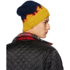 Bless Navy and Yellow Hand-Knit Flame Tongue Beanie