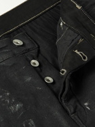 DRKSHDW by Rick Owens - Detroit Slim-Fit Distressed Paint-Splattered Coated Jeans - Black