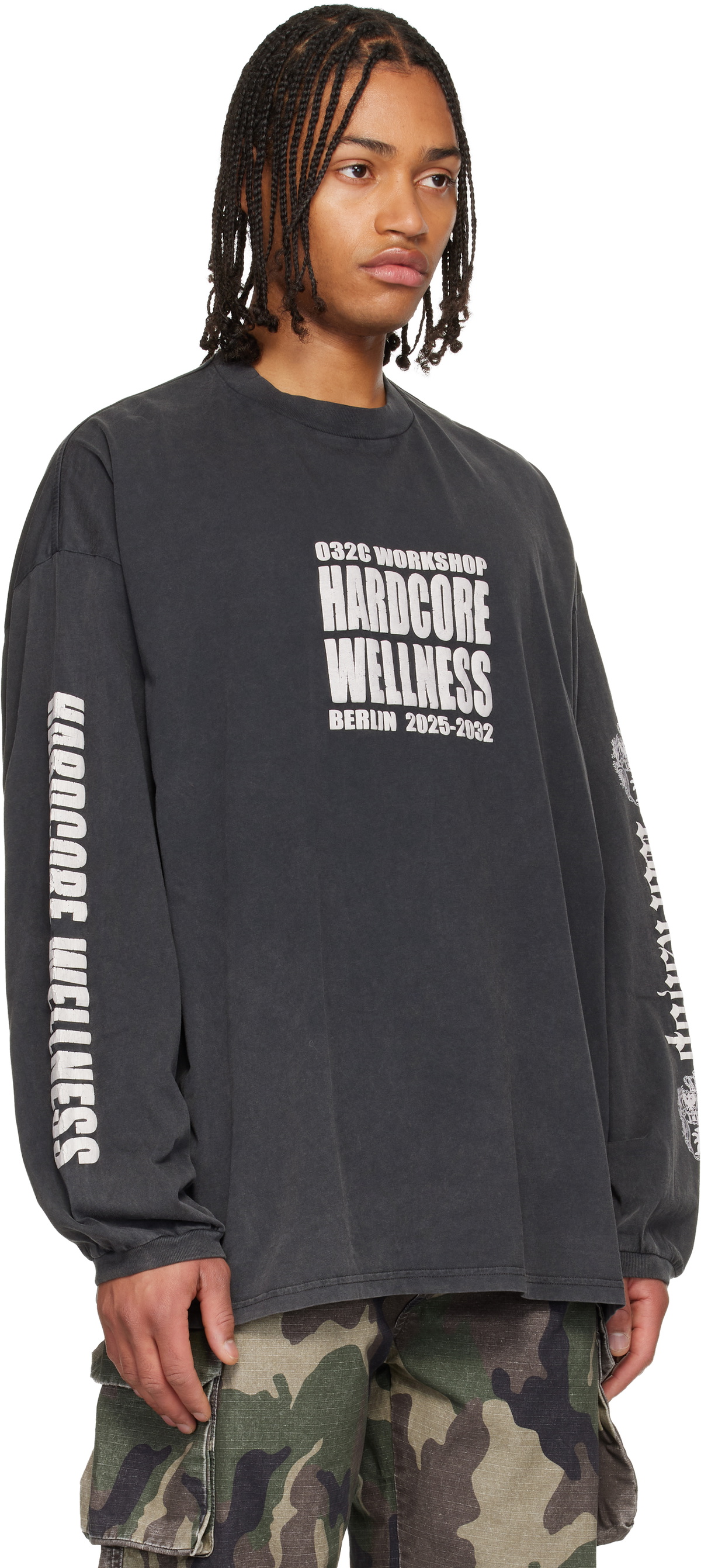 032c Black Hardcore Wellness Oversized Longsleeve T-shirt
