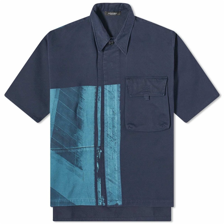 Photo: A-COLD-WALL* Men's Strand Short Sleeve Shirt in Navy
