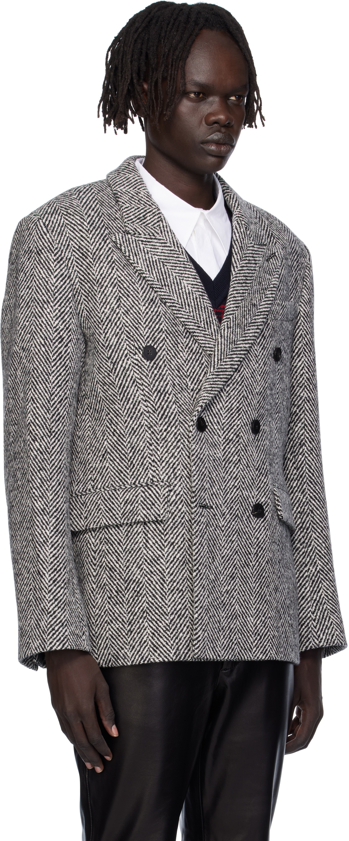 Ernest W. Baker Black & White Six Button Double-Breasted Blazer
