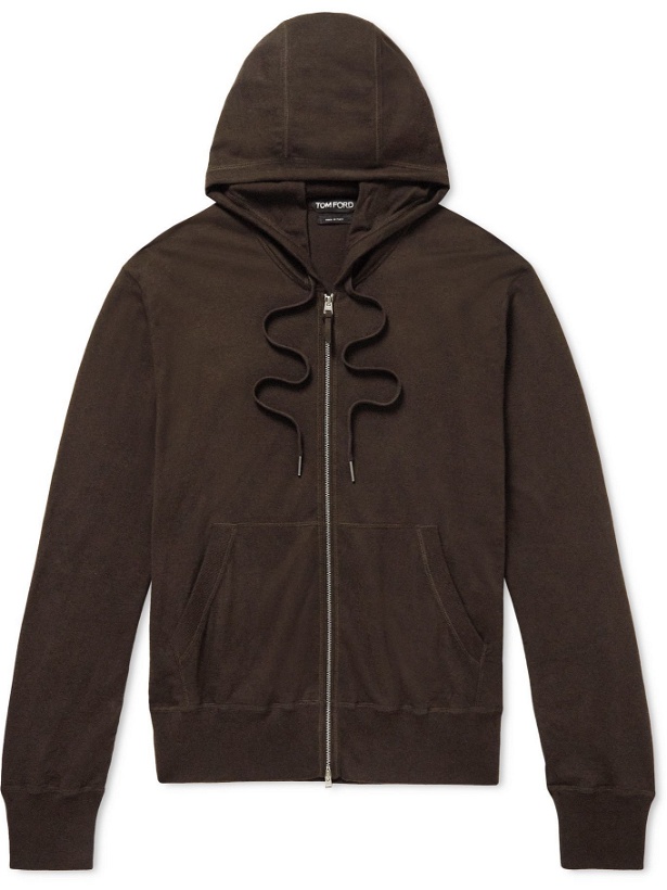 Photo: TOM FORD - Cotton, Silk and Cashmere-Blend Zip-Up Hoodie - Brown
