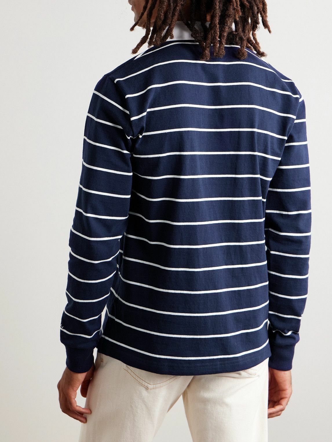 Noah - Classic Rugby Striped Cotton-Jersey Polo Shirt - Blue