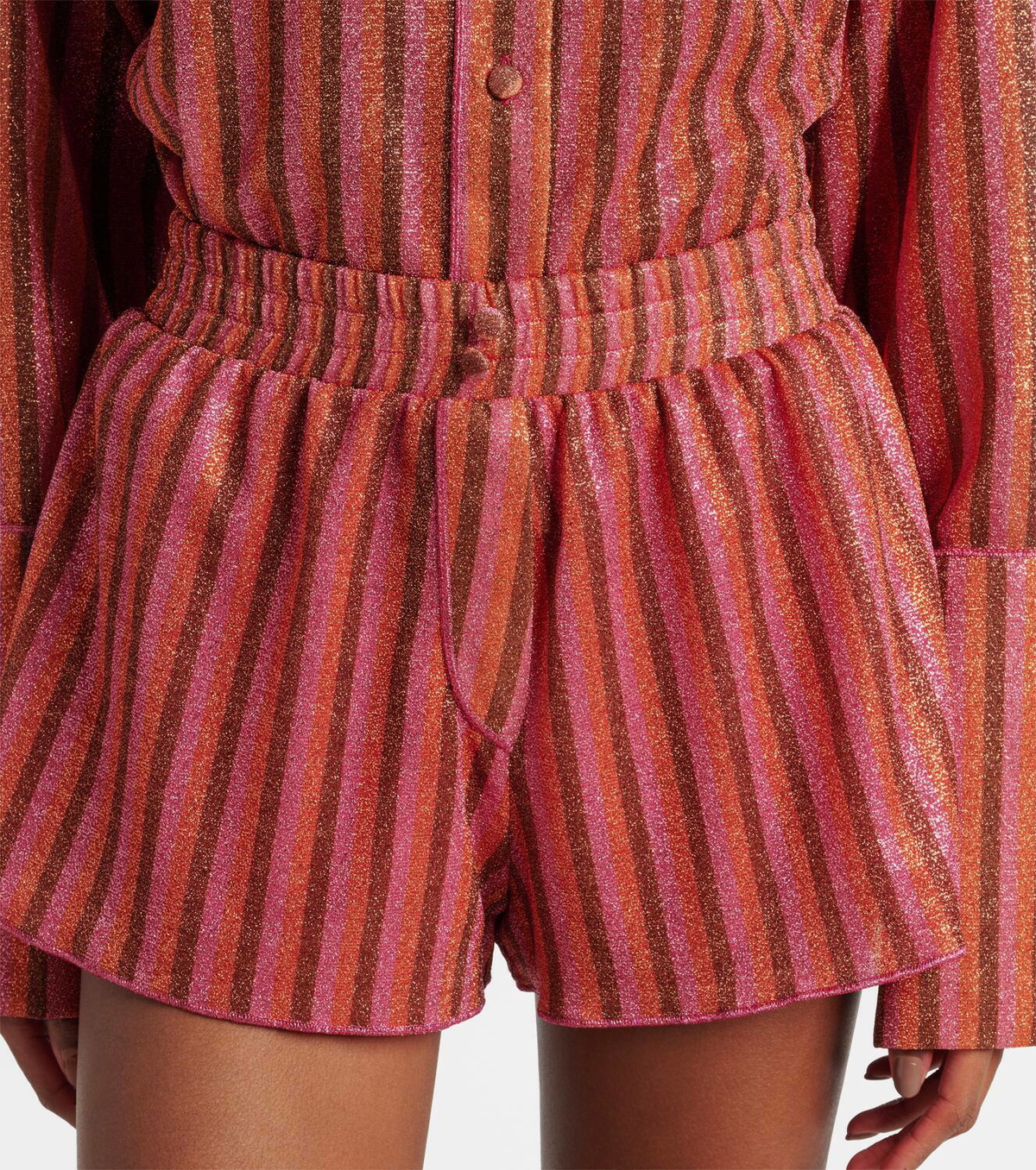 Oséree Striped lamé shorts