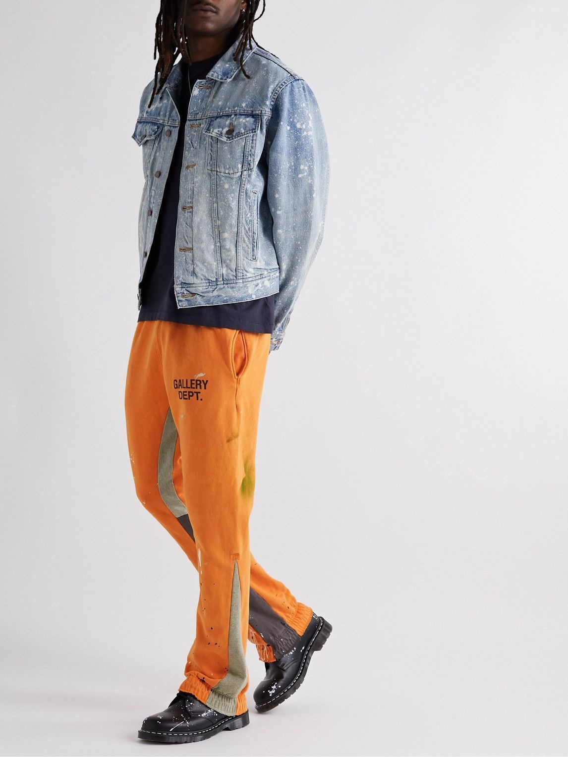 Gallery Dept. - Flared Paint-Splattered Logo-Print Cotton-Jersey Sweatpants  - Orange