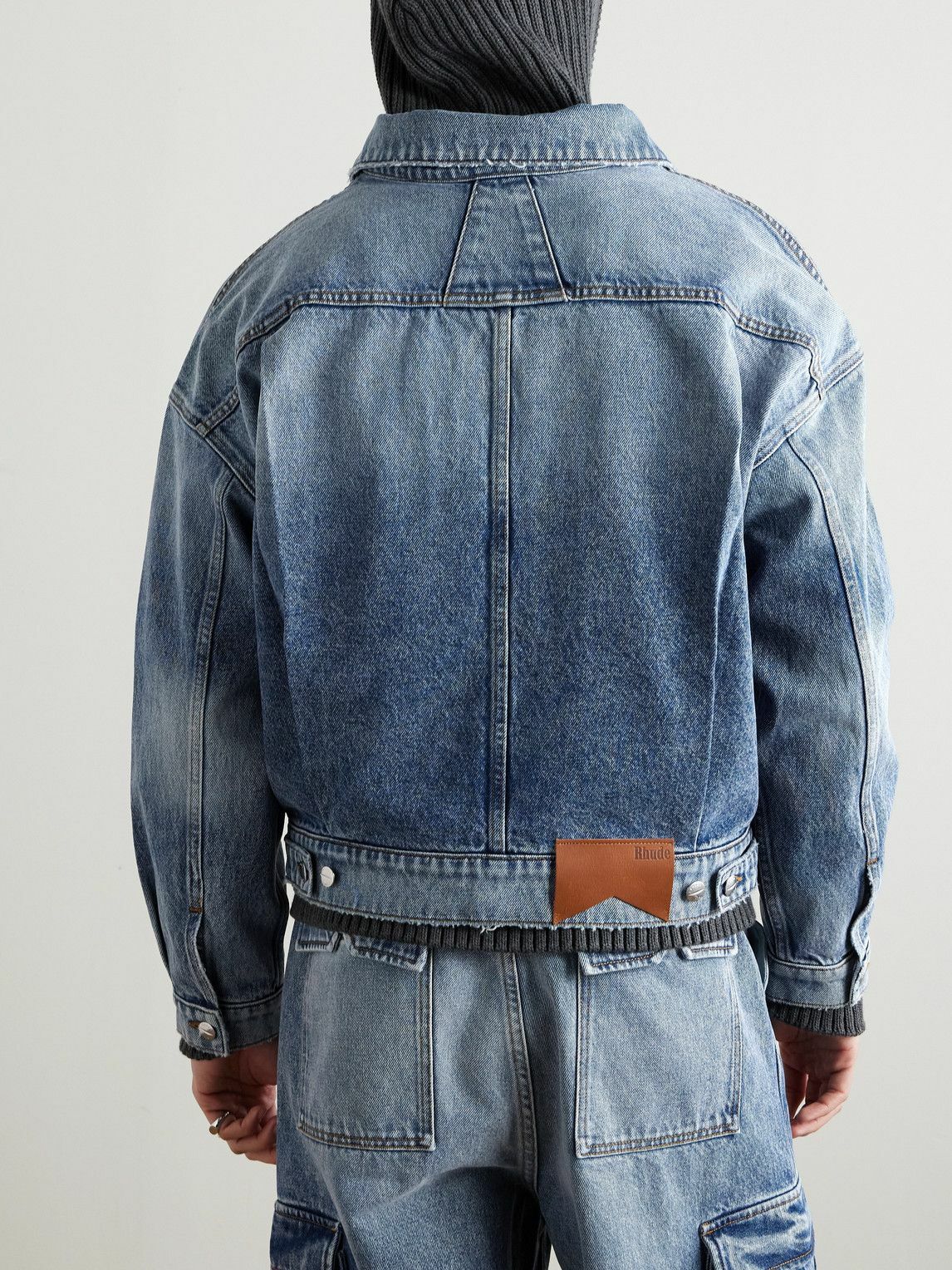 Rhude - Dropneck Cropped Distressed Denim Trucker Jacket - Blue