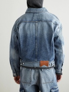 Rhude - Dropneck Cropped Distressed Denim Trucker Jacket - Blue