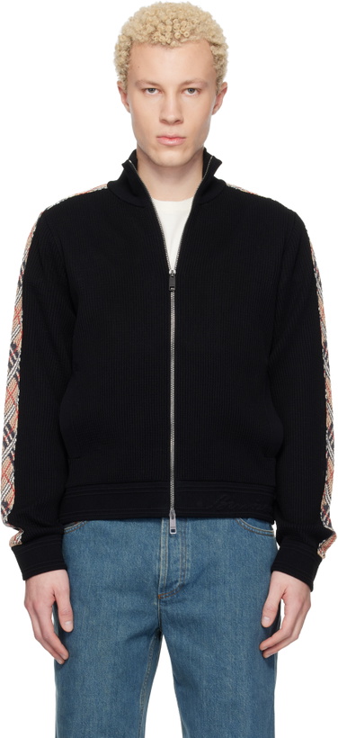 Photo: Burberry Black Check Trim Zip-Up Sweater