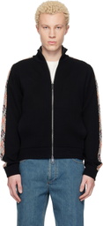 Burberry Black Check Trim Zip-Up Sweater