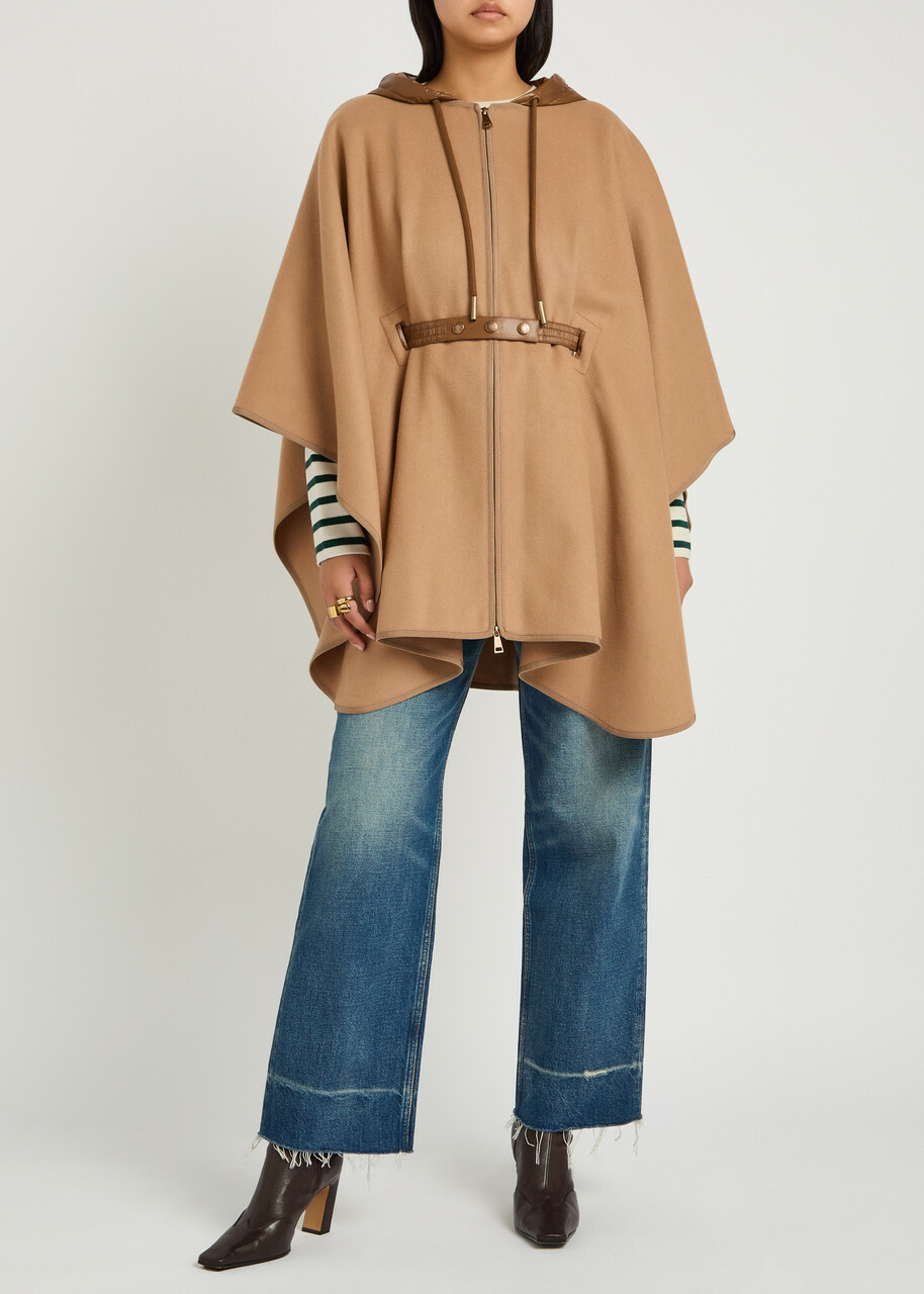 Moncler Hooded Belted Wool-blend Cape Coat - Beige - One Size