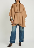Moncler Hooded Belted Wool-blend Cape Coat - Beige - One Size