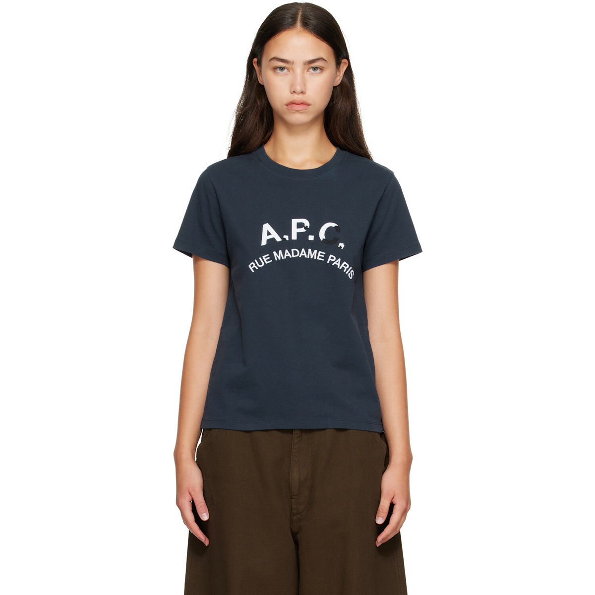 A.P.C. Navy Vintage-Effect 'A.P.C.' Logo T-shirt
