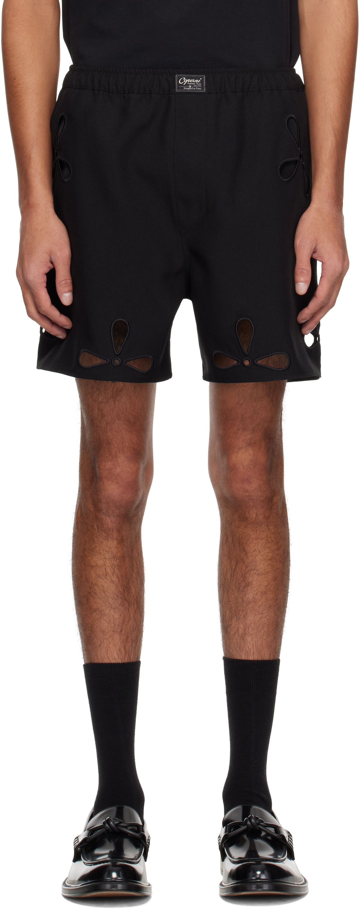 Coperni Black Petal Embroidered Cut-Out Shorts