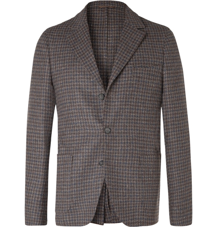 Photo: Officine Generale - Armie Houndstooth Wool Blazer - Brown